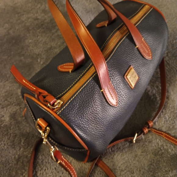 Dooney & Bourke Dark Navy and Brown Leather Satchel - Picture 7 of 16